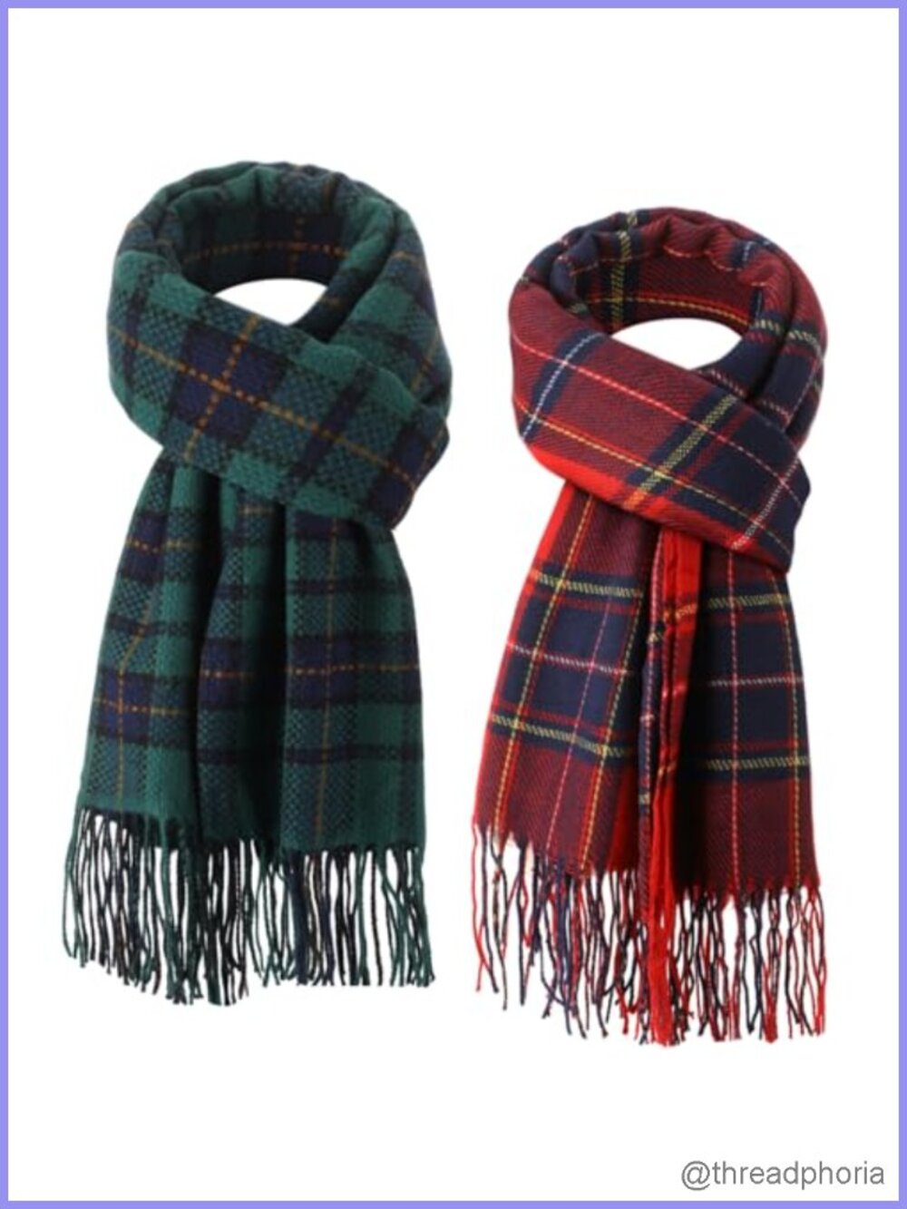 Womens Plaid Fringe Scarf Shawl Set of 2 - Acrylic Winter Wrap